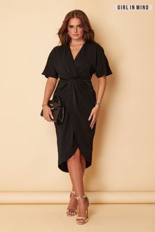 Girl In Mind Black Regular Short Sleeve Chelsea Wrap Dress (K17580) | $58