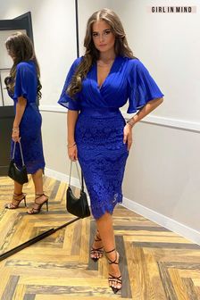 Girl In Mind Blue Petite 2 in 1 Lace Skirt Midi Dress (K17588) | $73