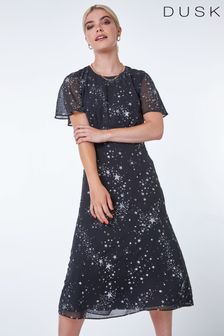 Dusk Black Star Print Chiffon Midi Dress (K17992) | €26