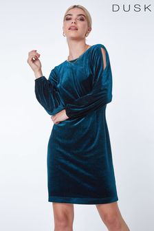 Dusk Teal Green Slit Sleeve Velvet Mini Dress (K18011) | €28