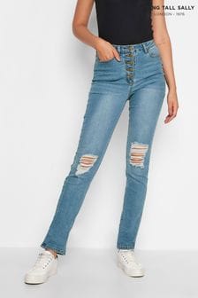 Long Tall Sally Blue Button Fly Distressed Slim Jean (K18076) | $79