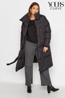 Yours Curve Black Belted Wrap Puffer Coat (K18252) | €46