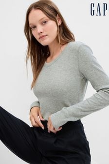 Серый - Gap футболка из вафельного трикотажа с длинными рукавами и круглым вырезом (K18617) | €25