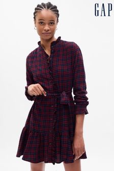 Gap Berry Red Tiered Ruffle Long Sleeve Check Mini Dress (K18623) | €45