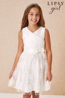 Lipsy White Embroidered Skirt Occasion Dress (K18708) | €19 - €21.50