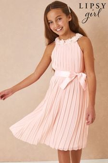 Lipsy Pink Pleated Chiffon Occasion Dress (K18710) | R732 - R842