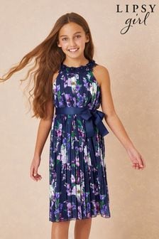 Lipsy Navy Floral Pleated Chiffon Occasion Dress (K18713) | INR 4,631 - INR 5,292
