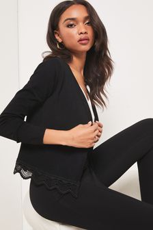 Lipsy Black Short Lace Hem Knitted Cardigan (K18849) | 95 zł
