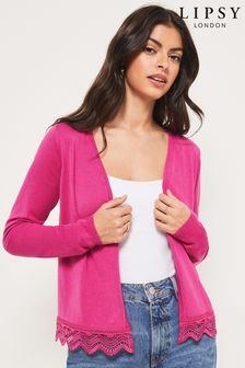 Lipsy Pink Short Lace Hem Knitted Cardigan (K18850) | INR 3,177