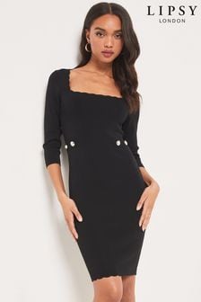 Lipsy Black Knitted Scallop Dress (K18861) | €71