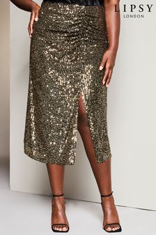 Lipsy Brown Curve Sequin Ruched Midi Skirt (K19120) | €20