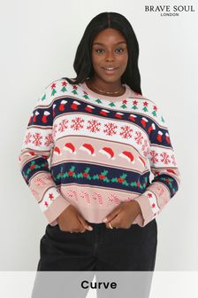 Brave Soul Weihnachtlicher Pullover in Plusgröße mit Norwegermuster (K19277) | 18 €