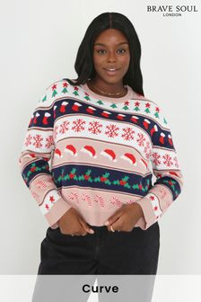 Brave Soul Pink Plus Size Fairisle Design Christmas Jumper (K19277) | 17 €