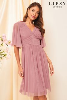 Lipsy Pink Empire Short Sleeve Bridesmaid Midi Dress (K19358) | €43