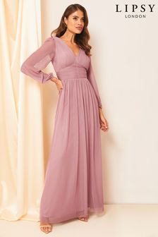 Lipsy Pink Empire Long Sleeve Bridesmaid Maxi Dress (K19359) | €77