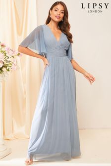 Lipsy Blue Regular Curve Empire Short Sleeve Bridesmaid Maxi Dress (K19360) | €79