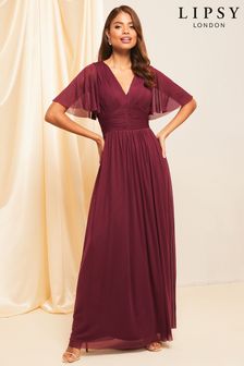 Czerwony - Odcinana pod biustem sukienka maxi z kolekcji ślubnej Lipsy z krótkim rękawem (K19363) | 280 zł