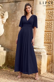 Темно-синий - С короткими рукавами платье макси для подружки невесты Lipsy Empire (K19385) | 59 300 тг