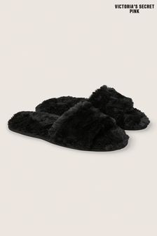Victoria's Secret PINK Pure Black Faux Fur Open Toe Slipper (K19454) | €30