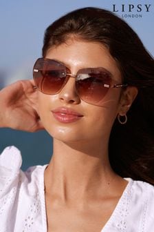 Lipsy Brown Oversized Hexagon Rimless Sunglasses (K19987) | 9,500 Ft