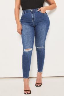 Lipsy Knee Rip Mid Blue Curve Mid Rise Skinny Kate Jeans (K20067) | $67
