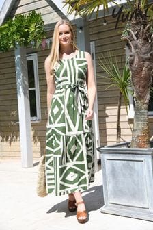 Yumi Green & White Cotton Printed Maxi Dress (K20099) | €45
