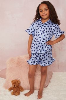 Chi Chi London Blue & Black Polka Dot Regular Pyjama Short Set - Girls (K20474) | €33