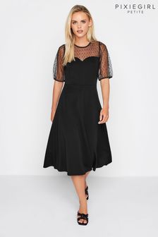 PixieGirl Petite Black Spot Mesh Midi Dress (K20648) | $63