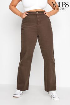 Yours Curve Brown Wide Leg Jean (K20704) | $54