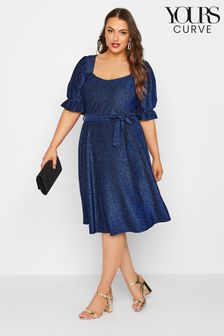 Yours Curve Blue London Party Puff Sleeve Dress (K20725) | €34