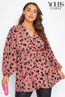 Yours Curve Pink Animal Print Balloon Sleeve Wrap Top (K20873) | €52