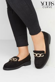 Yours Curve Black Extra Wide Fit Wide Fit Chain Detail Loafer Suedette (K20937) | €21