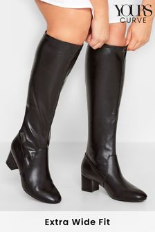 Yours Curve Black Extra Wide Fit Extra-Wide Fit Stretch Knee High PU Boots (K21053) | €27