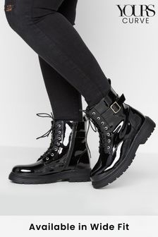 Yours Curve Black Wide FIt Wide Fit Chunky Hardware Boot Patent (K21066) | 29 €