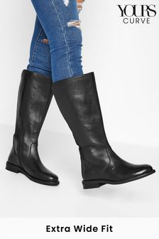 Yours Curve Black Wide FIt Wide Fit Stretch Knee Leather Boot (K21069) | €71