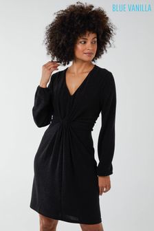 Blue Vanilla čierne šaty s mašľou s V-výstrihom (K21087) | €24