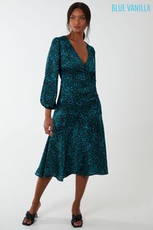 Blue Vanilla Teal Green Wrap Front Midi Dress (K21092) | $46