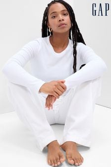 Blanco puro - Camiseta de cuello redondo y manga larga de canalé de Gap (K21117) | 25 €