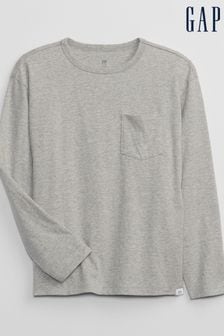 Gris - T-shirt Gap à manches longues et poche à col ras du cou (4-13 ans) (K21130) | €9