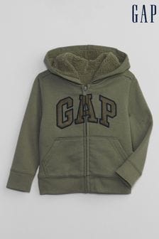 Verde - Sudadera con capucha y cremallera de manga larga con logo sherpa de Gap (12meses-5años) (K21262) | 42 €