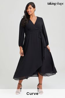 Taking Shape Black Curve Amelie Chiffon Black Cocktail Dress (K21511) | $165