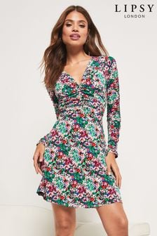 Lipsy Ditsy Print Jersey Ruched Front Mini Dress (K21600) | INR 3,998