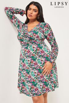 Lipsy Ditsy Print Curve Jersey Ruched Front Mini Dress (K21604) | €21