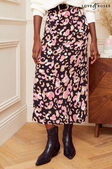 Love & Roses Black Animal Jersey Floral Summer Midi Skirt (K21851) | 49 €