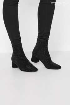 Long Tall Sally Black Diamante Block Heel Boots (K22217) | €34