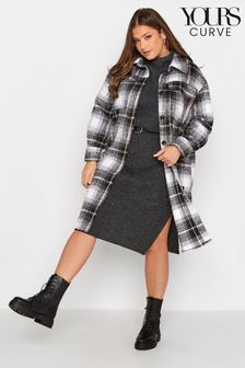 Yours Curve Black Checked Midi Shacket (K22316) | €34