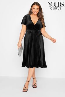 Yours Curve Black London Velvet Wrap Dress (K22317) | €33