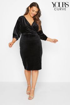 Yours Curve Black London Drop Shoulder Velvet Wrap Dress (K22322) | 32 €
