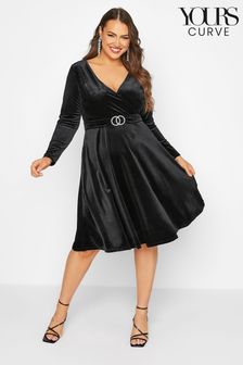 Yours Curve Black London Diamante Buckle Velvet Wrap Dress (K22341) | €37