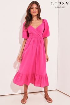 Lipsy Pink Wrap Linen Look Midi Dress (K22352) | BGN 112